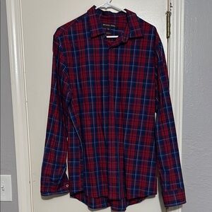 Michael Kors Men's Red and Blue Plaid Shirt